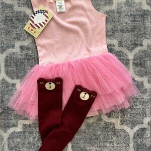 lilt Pink Tulle Ballet Dress with Burgundy Bear Knee-High Socks